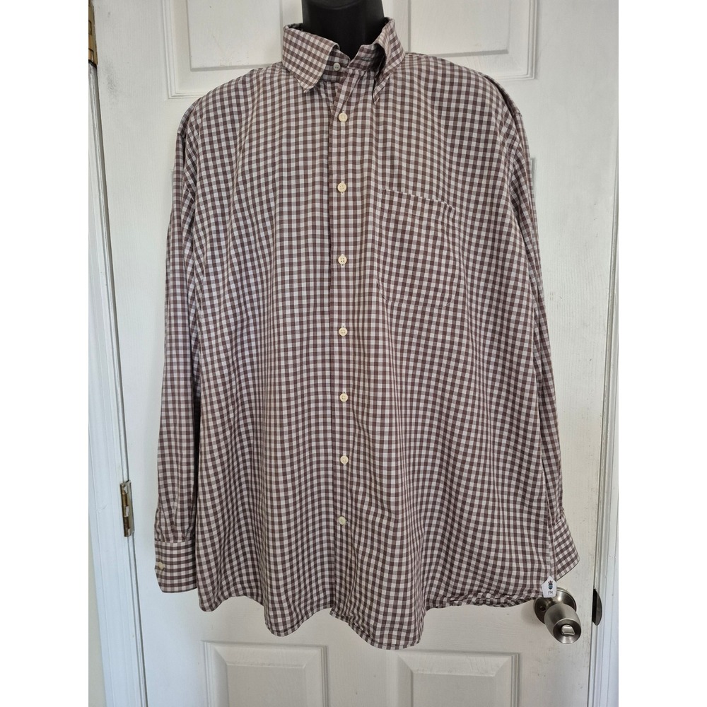 Peter Millar Mens XXL Brown Gingham Check Button Down Cotton Shirt Long Sleeve